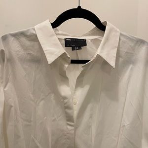 Corset style white button down with puff sleeve